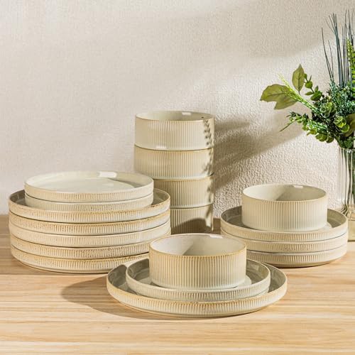 TheTerra Ceramic Dinnerware Set for 6, 18-Piece Plates and Bowls Set by TheTerra