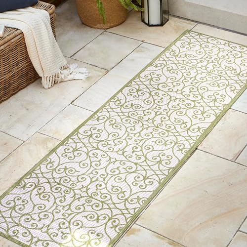 JONATHAN Y Vintage Filigree Indoor Outdoor Runner Rug 2X8 Green/Cream, Madrid Textured Weave for Backyard, Patio, Porch, Easy-Cleaning, High Traffic, Pet-Friendly, Non-Shedding (SMB107H-28) - Image 3