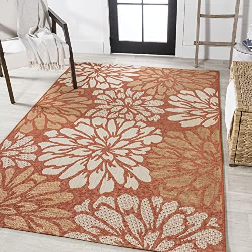 JONATHAN Y Floral Textured Weave Indoor Outdoor Area Rug 3X5 Orange/Cream, Zinnia Modern for Backyard, Patio, Porch, Easy-Cleaning, High Traffic, Pet-Friendly, Non-Shedding (SMB110E-3) - Image 3