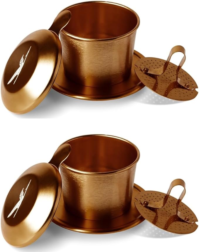 Birdee Phin Coffee Filter - Small Dripper Coffee Maker Set, 6 oz Brown - Pack of 2 Portable Aluminum Vietnamese Drippers for Ground Coffee