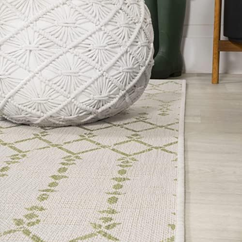 JONATHAN Y Moroccan Geometric Indoor Outdoor Runner Rug 2X8 Cream/Green, Ourika Textured Weave for Backyard, Patio, Porch, Easy-Cleaning, High Traffic, Pet-Friendly, Non-Shedding (SMB108M-28) - Image 4