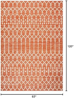 JONATHAN Y Moroccan Geometric Indoor Outdoor Area Rug 8X10 Orange/Cream, Ourika Textured Weave for Backyard, Patio, Porch, Easy-Cleaning, High Traffic, Pet-Friendly, Non-Shedding (SMB108P-8) - Image 2