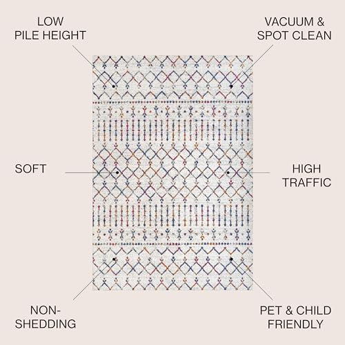 JONATHAN Y Boho Vintage Diamond Cream/Multi Indoor Area Rug 5X8 ft, Moroccan Hype for Living Room, Bedroom, Kitchen, Office, Easy-Cleaning, High Traffic, Pet-Friendly, Non-Shedding (MOH101H-5) - Image 2