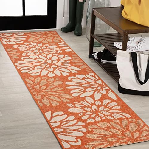 JONATHAN Y Floral Textured Weave Indoor Outdoor Runner Rug 2X10 Orange/Cream, Zinnia Modern for Backyard, Patio, Porch, Easy-Cleaning, High Traffic, Pet-Friendly, Non-Shedding (SMB110E-210) by JONATHANY