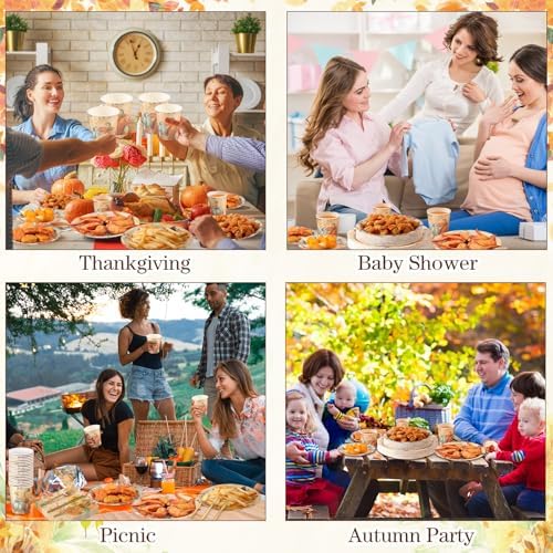 Ziliny 350pcs Thanksgiving Fall Dinnerware Paper Plate Napkins, Pumpkin - Image 3