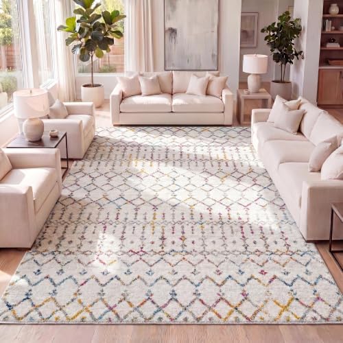 JONATHAN Y Boho Vintage Diamond Ivory/Multi Indoor Area Rug 5X8 ft, Moroccan Hype for Living Room, Bedroom, Kitchen, Office, Easy-Cleaning, High Traffic, Pet-Friendly, Non-Shedding (MOH101E-5) by JONATHANY