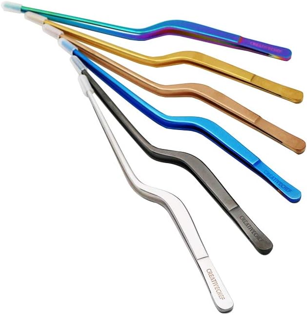 CREATIVECHEF 8 Inch Kitchen Tweezer, Stainless Steel Food Tongs, Kitchen Fine Tweezer, Fine tweezer tongs for food presentation (BLUE)