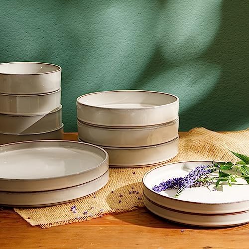 Bloomhouse - Two Time Oprah's Favorite Things Winner - Santorini Mist Double Bowl Terracotta Reactive Glaze Plates and Bowls Dinnerware Set - Moonstone White, Service for Four (16pcs) - Image 4