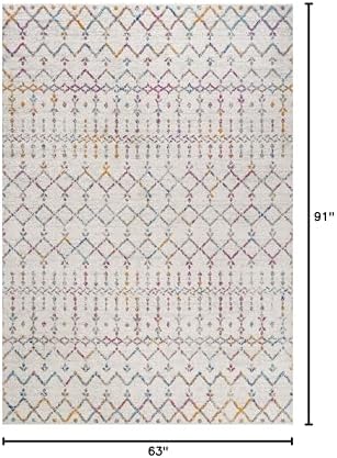 JONATHAN Y Boho Vintage Diamond Ivory/Multi Indoor Area Rug 5X8 ft, Moroccan Hype for Living Room, Bedroom, Kitchen, Office, Easy-Cleaning, High Traffic, Pet-Friendly, Non-Shedding (MOH101E-5) - Image 2