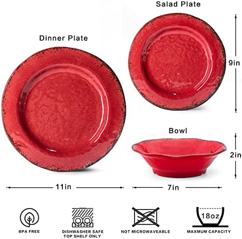 LEHAHA Melamine Dinnerware Sets for 4, 12Pcs Farmhouse Plates and bowls Set - Image 6