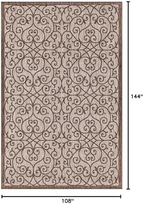 JONATHAN Y Vintage Filigree Indoor Outdoor Area Rug 9X12 Taupe/Espresso, Madrid Textured Weave for Backyard, Patio, Porch, Easy-Cleaning, High Traffic, Pet-Friendly, Non-Shedding (SMB107C-9) - Image 2