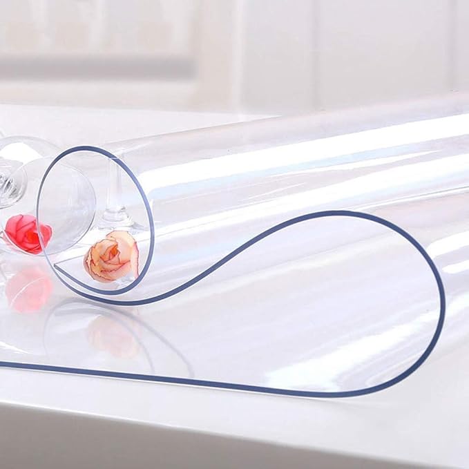 NECAUX Custom 52 x 56 Inch Clear Table Cover Protector, 1.5mm Thick Plastic Waterproof Heavy Duty Desk Pad Mat Non-Slip Tablecloth Protector for Coffee Table, Sofa Table, Media Stand, Countertop