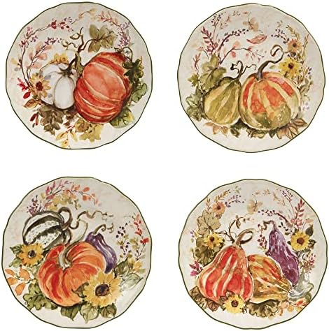 Harvest Morning 16-Piece Ceramic Dinnerware Set, Service for 4 – Celebrate autumn with vibrant pumpkins and florals, perfect for cozy family meals, Thanksgiving gatherings, and fall entertaining - Image 4