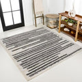JONATHAN Y Khalil Modern Berber Stripe Cream/Black 5x5 Square Indoor Area Rug, Contemporary, Bohemian, Easy-Cleaning for Living Room, Bedroom, Kitchen, Pet Friendly, Non-Shedding (MOH207A-5SQ) by JONATHANY