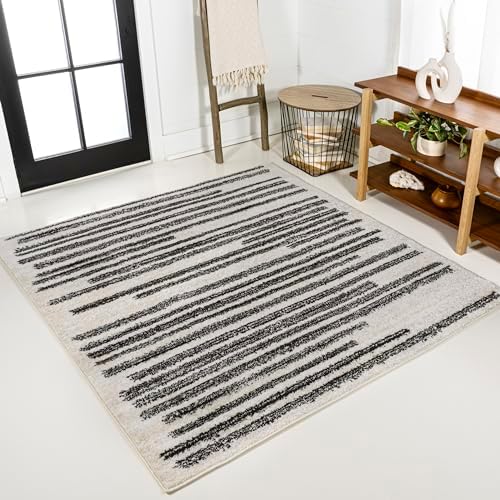 JONATHAN Y Khalil Modern Berber Stripe Cream/Black 3x3 Square Indoor Area Rug, Contemporary, Bohemian, Easy-Cleaning for Living Room, Bedroom, Kitchen, Pet Friendly, Non-Shedding (MOH207A-3SQ) by JONATHANY