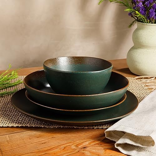 Bloomhouse - Two Time Oprah's Favorite Things Winner - Palermo Sun Double Bowl Stoneware Reactive Glaze Plates and Bowls Dinnerware Set - Agave Blue, Service for Four (16pcs) - Image 2
