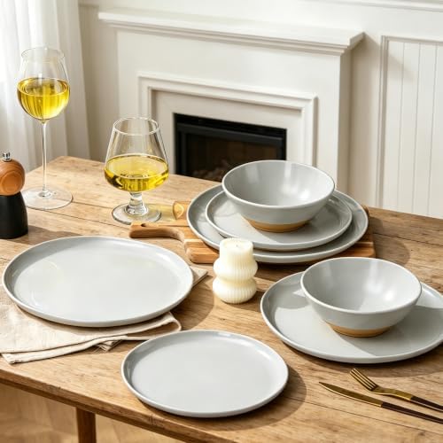 Melamine Dinnerware Set for 4, Unbreakable Plates and Bowls, Gray - Image 6