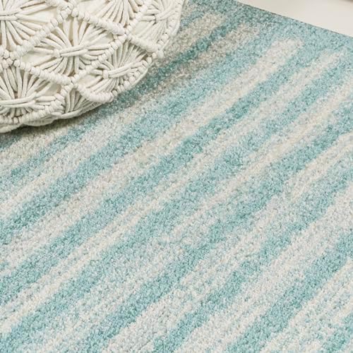 JONATHAN Y Khalil Modern Berber Stripe Turquoise/Cream Indoor Area Rug, 3x5, Contemporary, Bohemian, Easy-Cleaning for Living Room, Bedroom, Kitchen, Pet Friendly, Non-Shedding (MOH207D-3) - Image 4