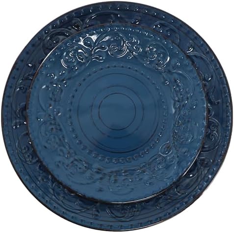 Elama Malibu Deep Ocean 16-Piece Stoneware Embossed Pattern Reactive Glaze Dark Blue Dinnerware Set, Tableware, Serveware Set (Deep Ocean Blue) - Image 3