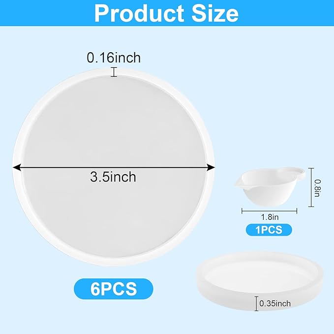 6 PCS Thickened round Coaster Resin Molds, Coaster Silicone Molds for Epoxy Resin, Coaster Molds for Resin Casting, Epoxy Resin Molds for DIY resin coasters Bowl mats, candle holders, Home Decoration.