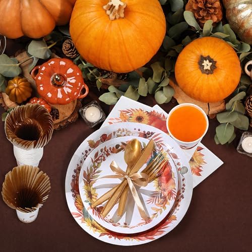 350pcs Thanksgiving Fall Dinnerware Paper Plate Napkins, Fall - Image 6