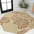 JONATHAN Y Floral Textured Weave Indoor Outdoor Octagon Area Rug 5 Ft Sage/Brown, Zinnia Modern for Backyard, Patio, Porch, Easy-Cleaning, High Traffic, Pet-Friendly, Non-Shedding (SMB110A-5TGN) by JONATHANY