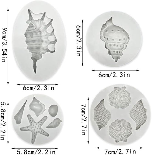 4 PCS Marine Theme Cake Fondant Silicone Mold Seashell Conch Starfish Baking Molds for DIY Cake Decoration Chocolate Candy Polymer Clay Crafting Projects