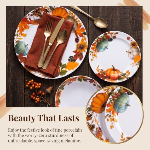 12‑Piece Autumn Dinnerware Sets, Melamine Plates & Bowls Sets of 4 - Image 4