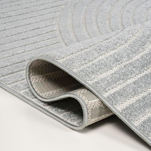 JONATHAN Y Hallie High-Low Curve Light Blue/Cream 2x8 Indoor/Outdoor Runner Rug, Minimalist Geometric, Pet Friendly, for Patio, Backyard, Living Room, Bedroom, Office, Hose-Washable (SCN100E-28) - Image 4
