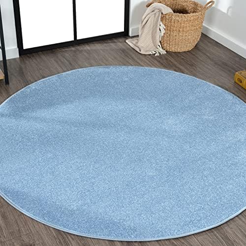 JONATHAN Y Haze Solid Low-Pile Classic Blue 6' Round Indoor Area Rug, Coastal,Bohemian,Minimalist,Classic, Easy-Cleaning for Living Room,Bedroom,Kitchen,Pet Friendly,Non-Shedding (SEU100F-6R) by JONATHANY