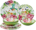 UPware 12 Piece Rose Garden Melamine Dinnerware Sets, Outdoor Dishes Set, Plates and Bowls Sets, Service for 4, Multicolor by UPware