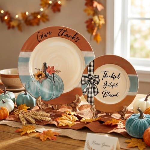 Havawish 7/10 Inch 12 Pcs Fall Melamine Salad Plates, Pumpkin Dinnerware - Image 3