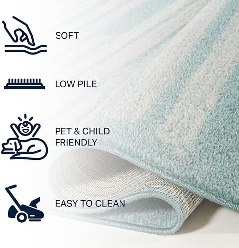JONATHAN Y Khalil Modern Berber Stripe Turquoise/Cream Runner Rug, 2x8, Contemporary, Bohemian, Easy-Cleaning for Living Room, Bedroom, Kitchen, Pet Friendly, Non-Shedding (MOH207D-28) - Image 5