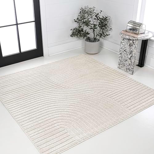 JONATHAN Y Hallie High-Low Curve Ivory/Cream 9x9 Square Indoor/Outdoor Area Rug, Minimalist, Pet Friendly, Non-Shedding, Stain Resistant, Hose-Washable for Backyard, Patio, Porch (SCN100B-9SQ) - Image 3