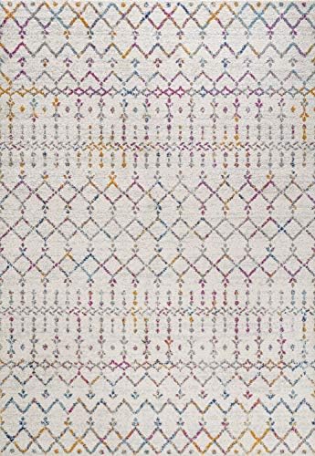JONATHAN Y Boho Vintage Diamond Ivory/Multi Indoor Area Rug 8X10 ft, Moroccan Hype for Living Room, Bedroom, Kitchen, Office, Easy-Cleaning, High Traffic, Pet-Friendly, Non-Shedding (MOH101E-8) - Image 2