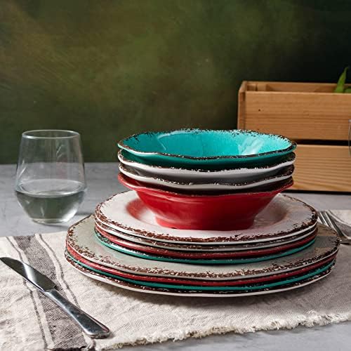 LEHAHA Rustic Melamine Dinnerware Set, 12 Piece Plate and Bowls Set for 4 - Image 7