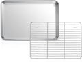 10.4 Inch Baking Sheet Pan with Rack Set, Joyfair Stainless Steel Toaster Oven Pans Tray & Cooling Racks for Cookie/Jelly Roll/Bacon/Meat, Commercial Metal & Rust-free, Dishwasher Safe