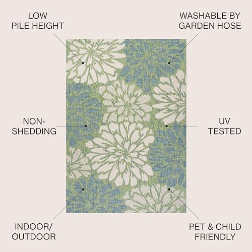 JONATHAN Y Floral Textured Weave Indoor Outdoor Round Area Rug 6 Ft Cream/Green, Zinnia Modern for Backyard, Patio, Porch, Easy-Cleaning, High Traffic, Pet-Friendly, Non-Shedding (SMB110D-6R) - Image 2