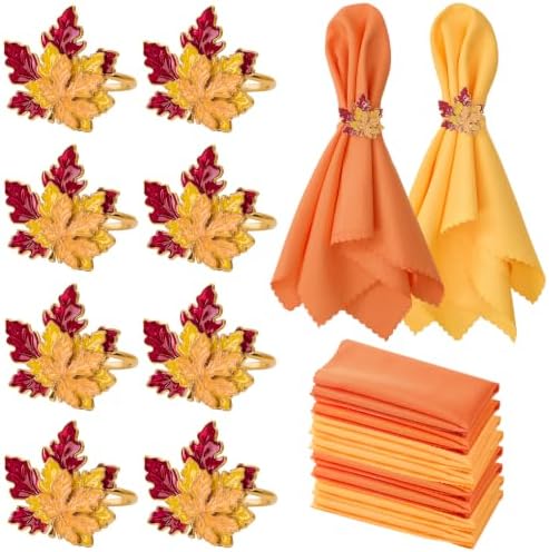 Fall Thanksgiving Cloth Napkins and Napkin Rings, Fall Table Decorations by Worthyeah