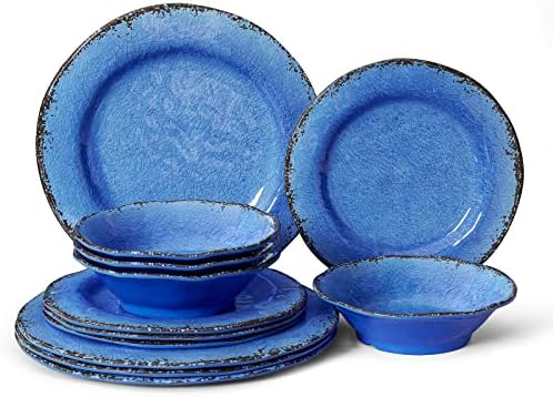 LEHAHA 12 Piece Melamine Dinnerware Set Farmhouse Outdoor Dishes Set for 4 by LEHAHA