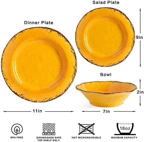 LEHAHA Rustic Melamine Dinnerware Sets for 4, Harvest Plates and Bowls Set - Image 6