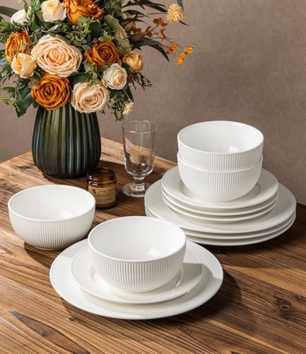 TheTerra Ceramic Dinnerware Set for 4, 12-Piece Plates and Bowls Set - Image 4