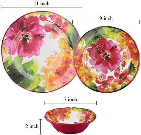 UPware 12 Piece Pink Floral Melamine Dinnerware Sets, Outdoor Dishes Set, Plates and Bowls Sets, Service for 4, Multicolor - Image 3