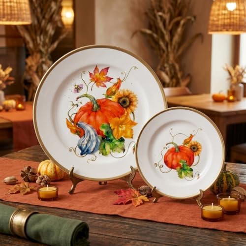 Havawish 12 Pcs Fall Dishes Pumpkin Melamine Dinnerware 10" and 7" Plates - Image 3