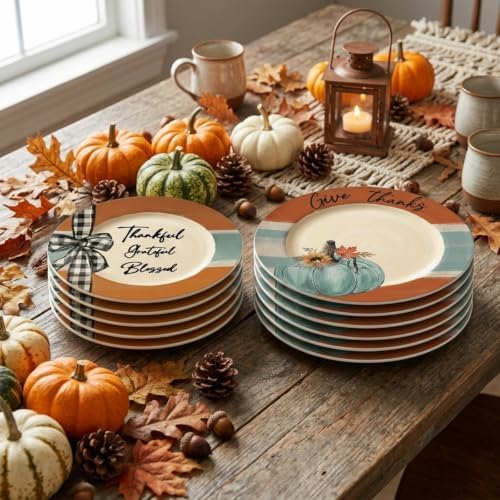 Havawish 7/10 Inch 12 Pcs Fall Melamine Salad Plates, Pumpkin Dinnerware - Image 5