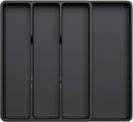 Lifewit Utensil Drawer Organizer, Expendable Cooking Silverware Tray for Kitchen Drawer, Adjustable Cutlery Flatware Holder, Plastic Spatula Tools and Gadgets Storage Divider, 4 Compartments, Black