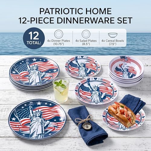 Webbylee 12Pcs Melamine Dinnerware Set -Statue of Liberty - Image 4