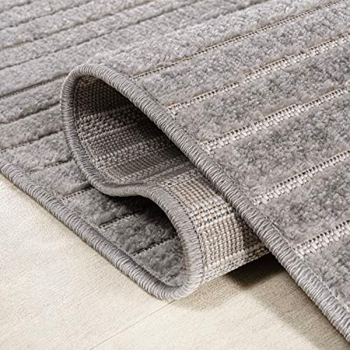 JONATHAN Y Hallie High-Low Curve Gray/Ivory Indoor/Outdoor Area Rug, 4x6, Minimalist, Pet Friendly, Non-Shedding, Stain Resistant, Hose-Washable for Backyard, Patio, Porch (SCN100A-4) - Image 5