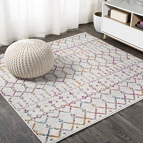 JONATHAN Y Boho Vintage Diamond Ivory/Multi Square Area Rug 5X5 ft, Moroccan Hype for Living Room, Bedroom, Kitchen, Office, Easy-Cleaning, High Traffic, Pet-Friendly, Non-Shedding (MOH101E-5SQ) by JONATHANY