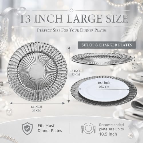 Havawish 8 Pcs 13 Inch Silver Charger Plates with Shell Edge - Image 2